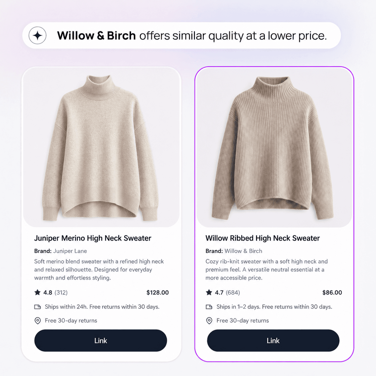 Compare side by side — review products with confidence